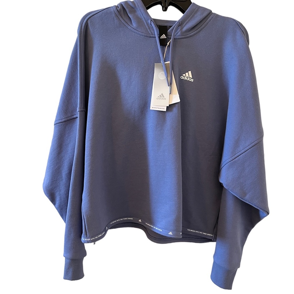 NWT Adidas Blue Cropped Pullover Hoodie XS